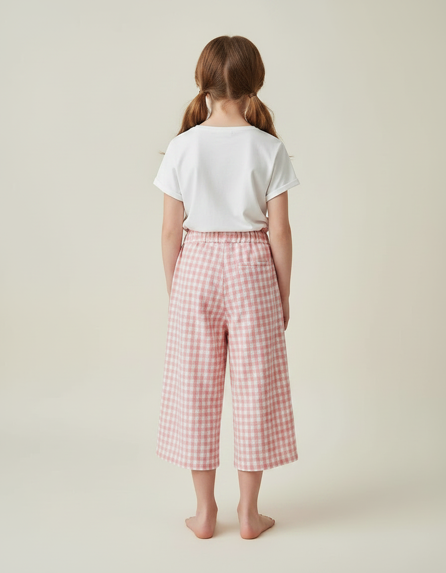 Pantalon Fluide Carreaux Vichy Rose Ample Coton - Lin - vue 2