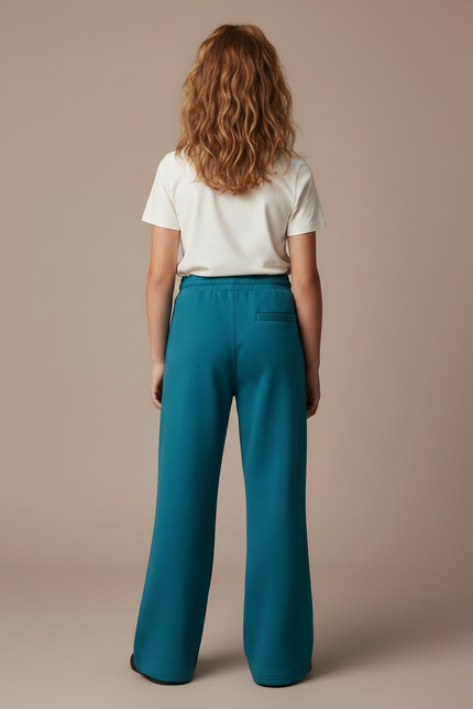 Pantalon Fluide Émeraude Ample Molleton Cordon Fille - Vert - vue 2