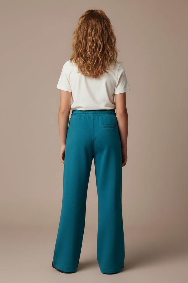 Pantalon Fluide Émeraude Ample Molleton Cordon Fille - Vert - vue 2