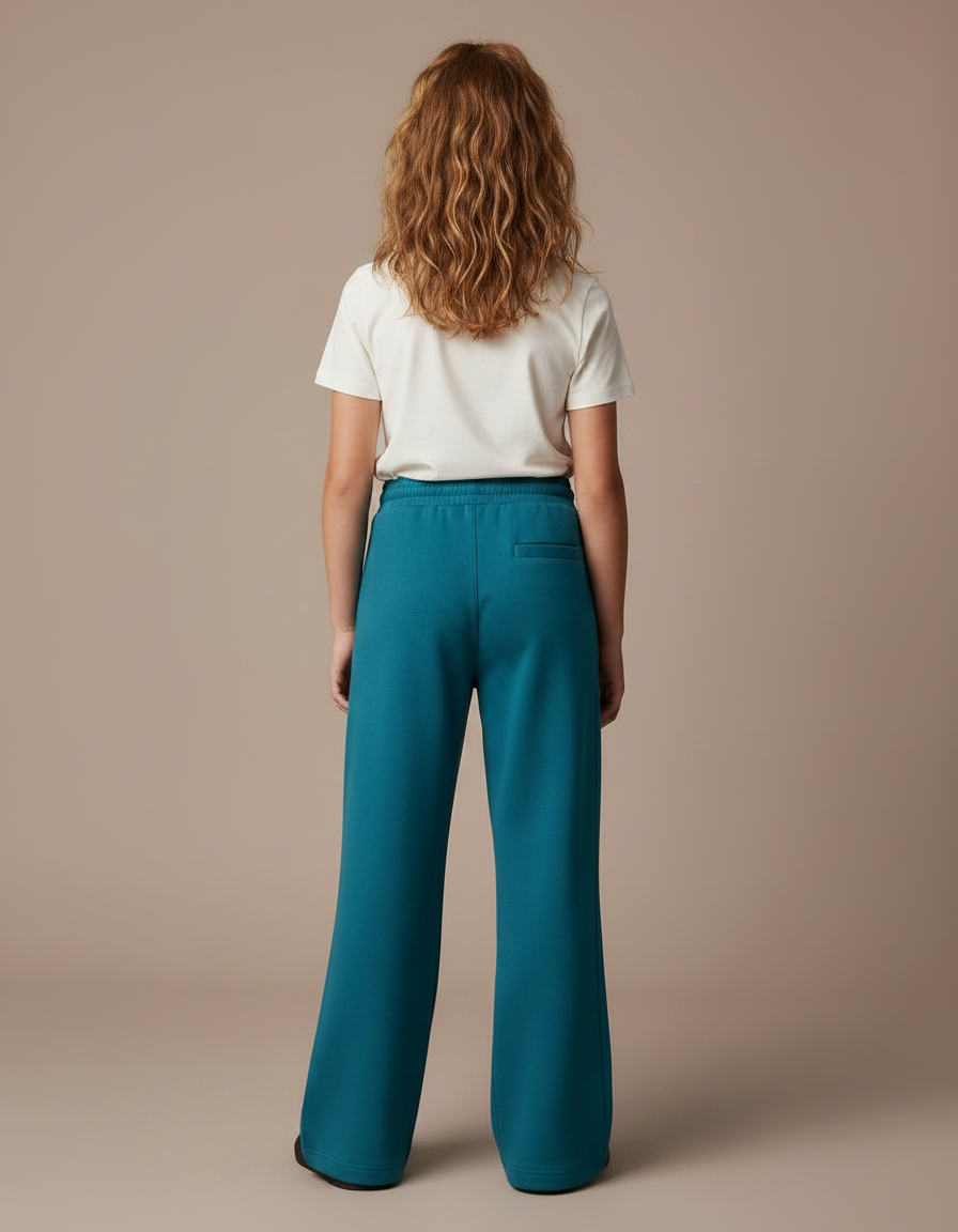 Pantalon Fluide Émeraude Ample Molleton Cordon Fille - Vert - vue 2