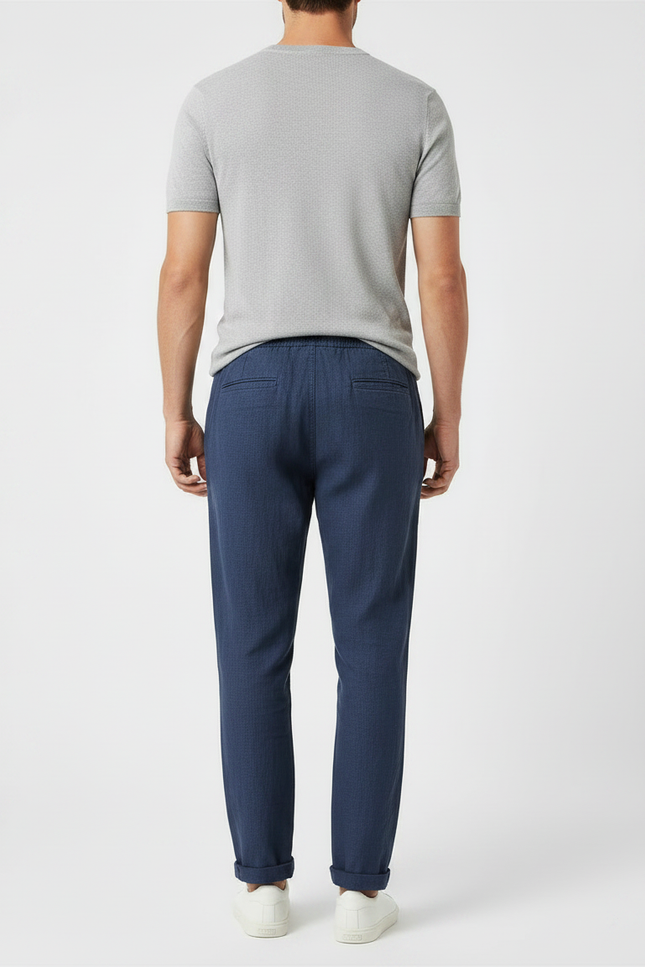 Pantalon Fluide Homme Bleu Marine Lin Décontracté Cordon - vue 2
