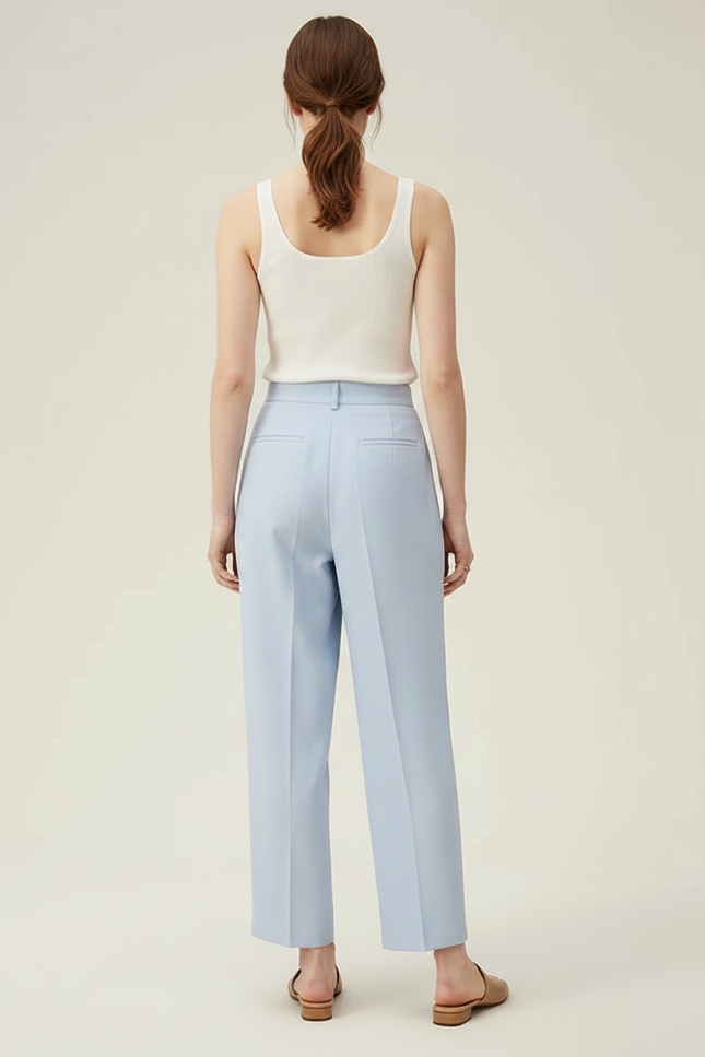 Pantalon Fluide Bleu Ciel Plissé Ample Tapered Femme - Polyester - vue 2