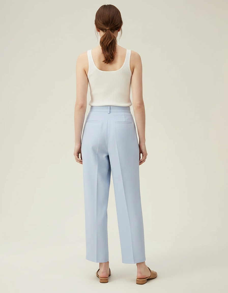 Pantalon Fluide Bleu Ciel Plissé Ample Tapered Femme - Polyester - vue 2