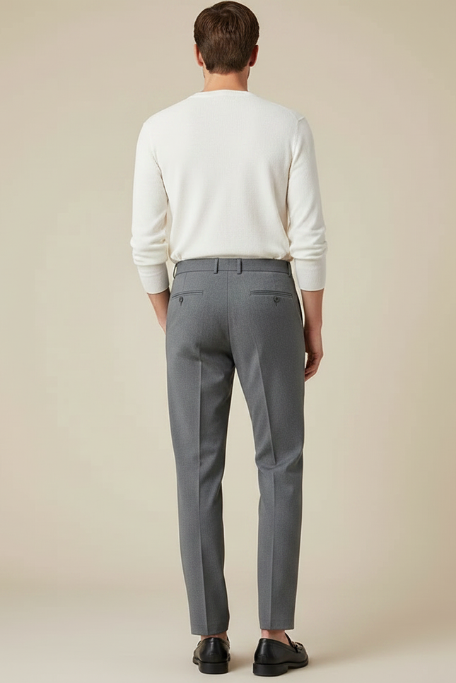 Pantalon Fluide Gris Homme Élégant Droit Décontracté - Gabardine - vue 2
