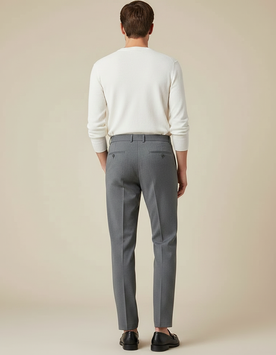 Pantalon Fluide Gris Homme Élégant Droit Décontracté - Gabardine - vue 2