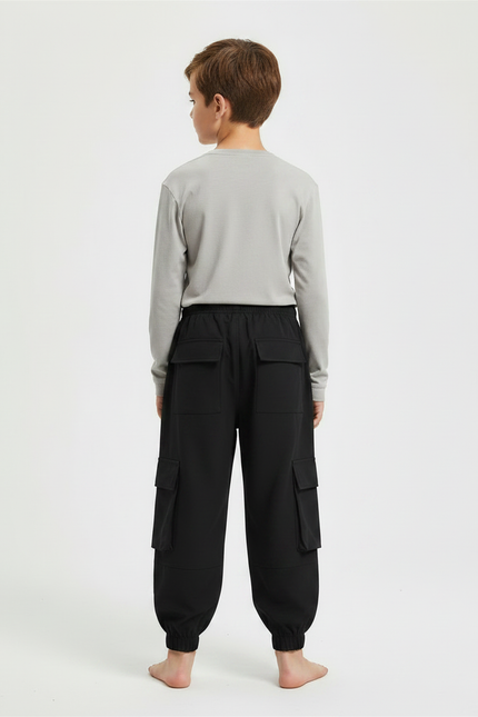 Pantalon Fluide Noir Cargo Ample Garçon Coton - vue 2