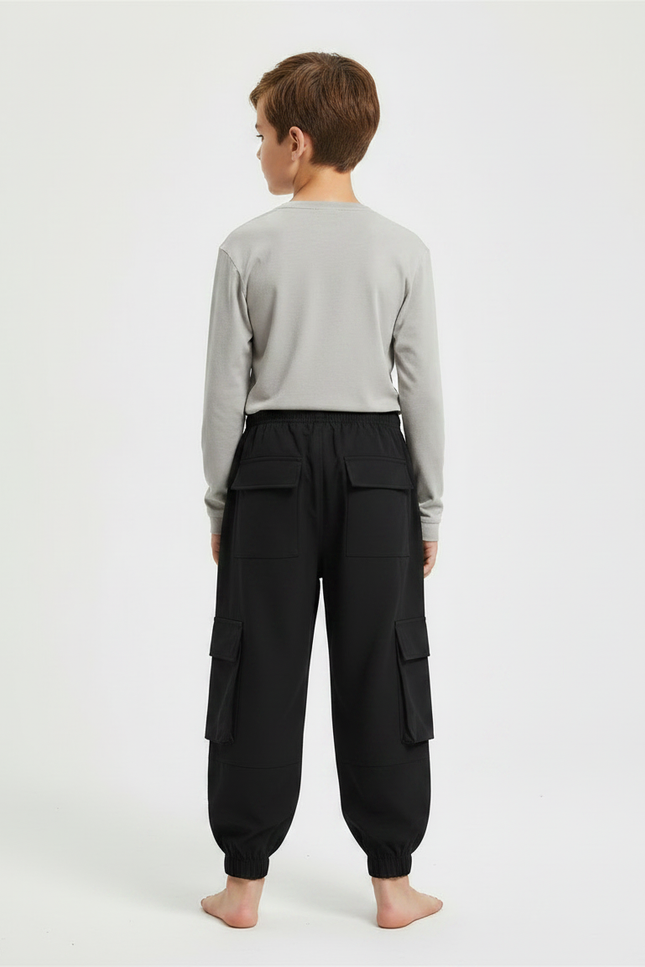 Pantalon Fluide Noir Cargo Ample Garçon Coton - vue 2