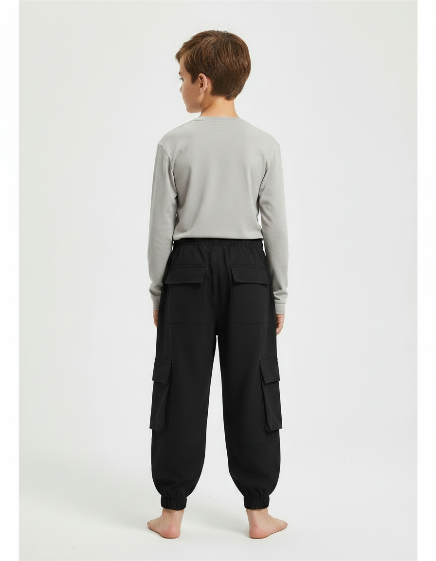 Pantalon Fluide Noir Cargo Ample Garçon Coton - vue 2