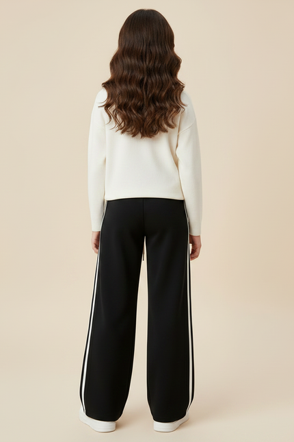 Pantalon Fluide Noir Rayures Blanches Sport Ample - Molleton - vue 2