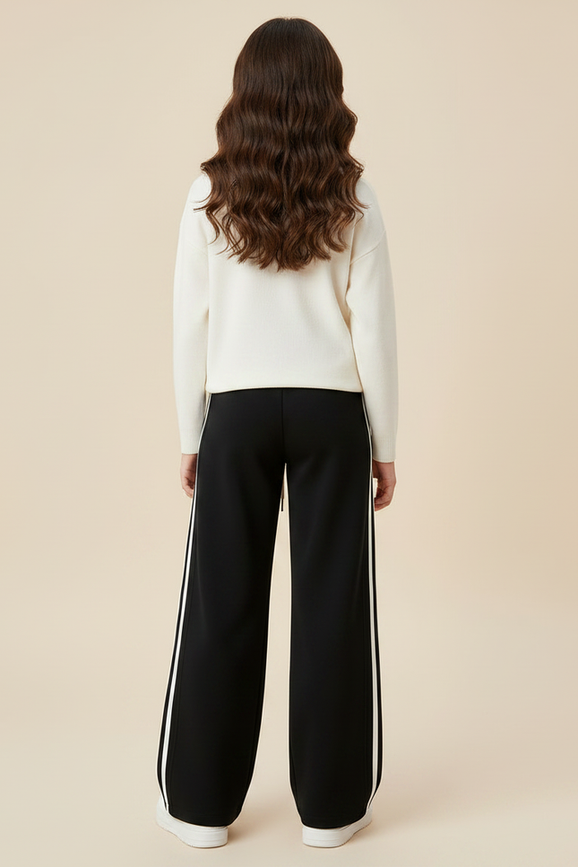 Pantalon Fluide Noir Rayures Blanches Sport Ample - Molleton - vue 2