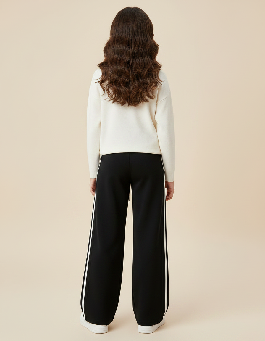 Pantalon Fluide Noir Rayures Blanches Sport Ample - Molleton - vue 2