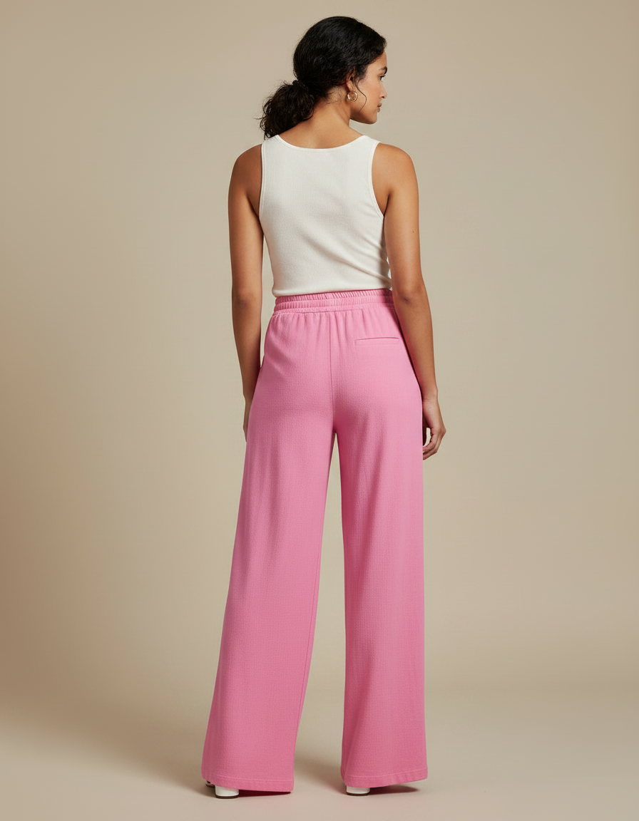 Pantalon Fluide Rose Ample Confortable Décontracté Estival - Lin - vue 2