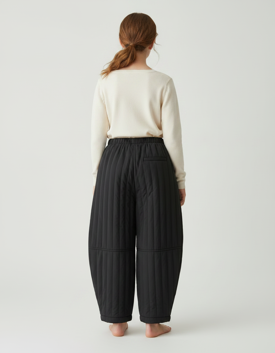 Pantalon Fluide Noir Matelassé Ample Hiver Enfant - Polyester - vue 2
