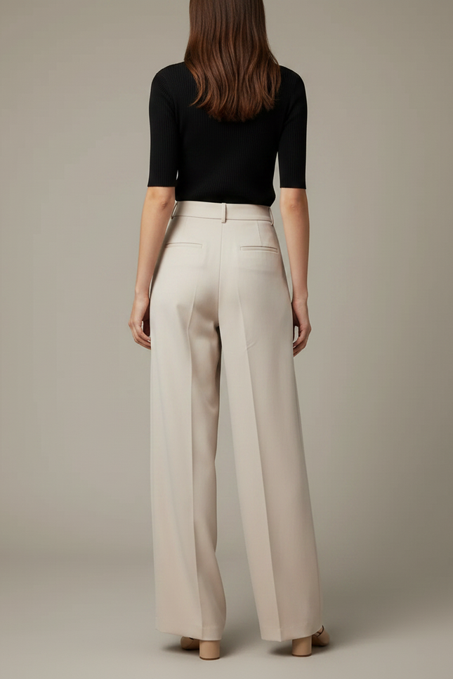 Pantalon Fluide Beige Large Taille Haute Élégant Femme - Viscose - vue 2