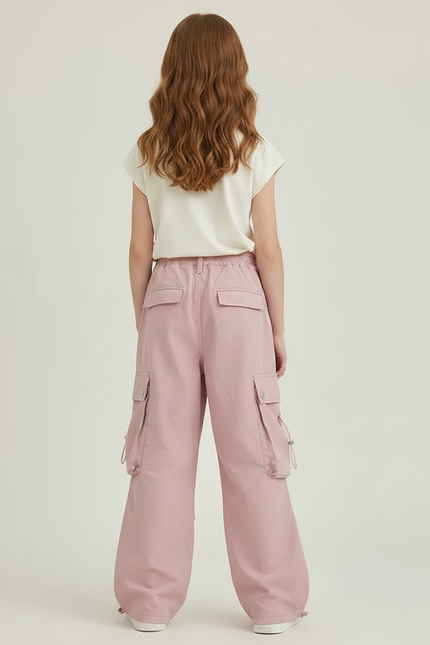 Pantalon Fluide Rose Cargo Ample Décontracté Fille - Polyester - vue 2