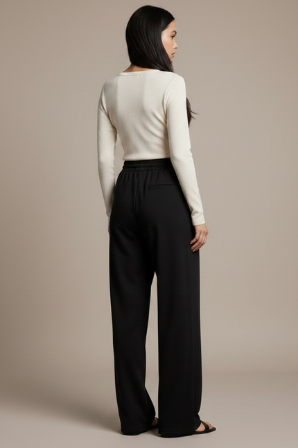 Pantalon Femme Fluide Taille Elastique - Noir Viscose - vue 2