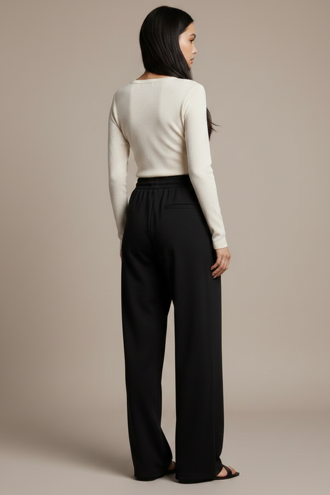 Pantalon Femme Fluide Taille Elastique - Noir Viscose - vue 2