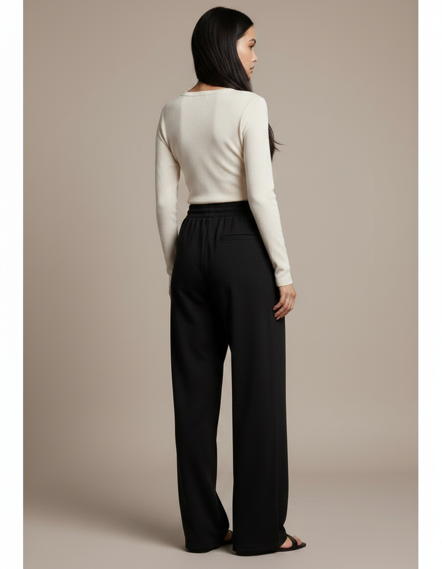 Pantalon Femme Fluide Taille Elastique - Noir Viscose - vue 2