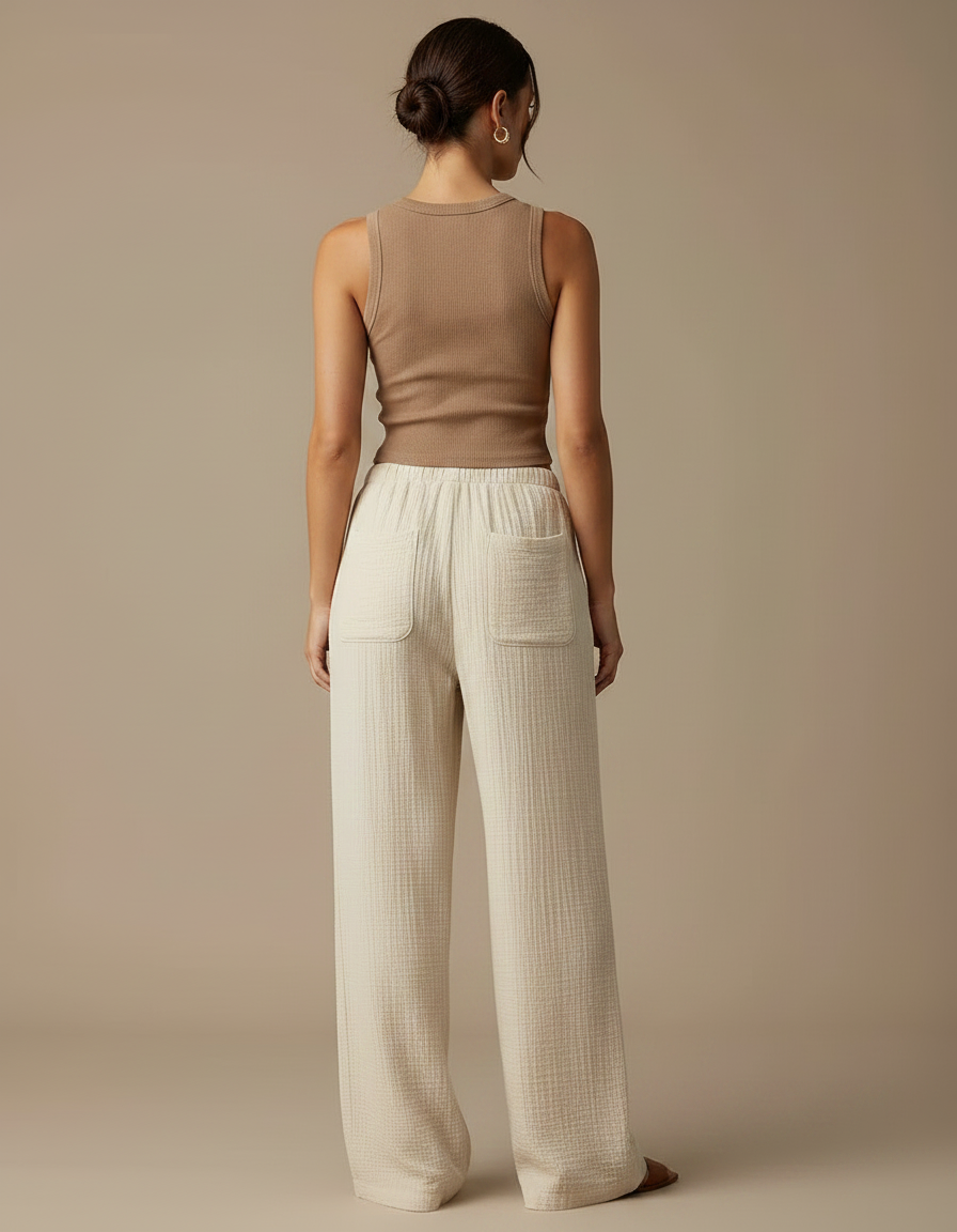 Pantalon Fluide Femme Coton Bio - Beige - vue 2
