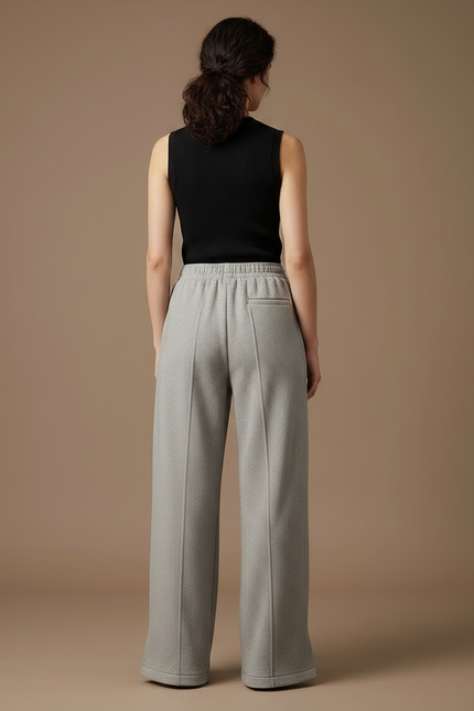 Pantalon Fluide Gris Ample Droit Fendu Décontracté - Molleton - vue 2