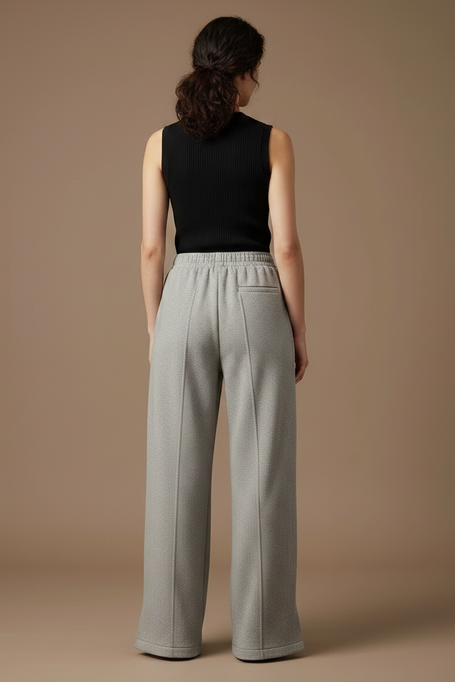 Pantalon Fluide Gris Ample Droit Fendu Décontracté - Molleton - vue 2