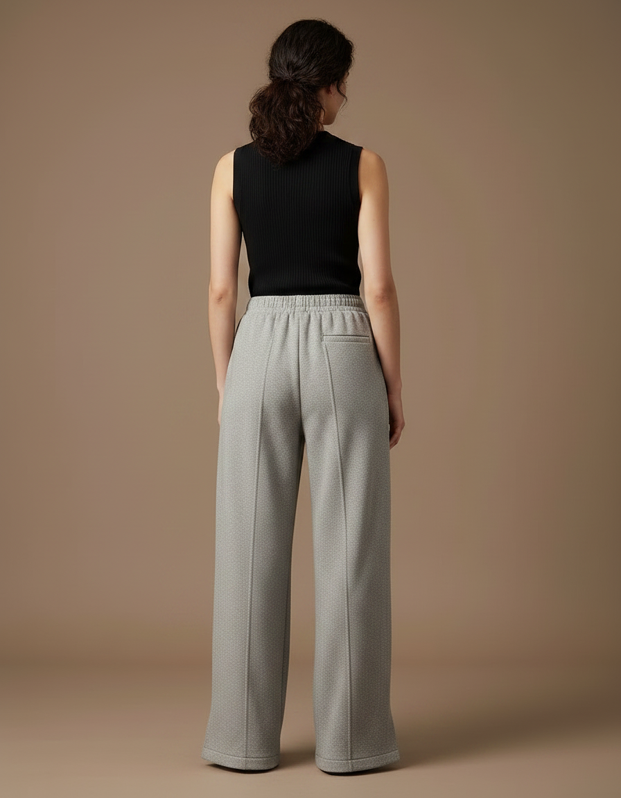 Pantalon Fluide Gris Ample Droit Fendu Décontracté - Molleton - vue 2