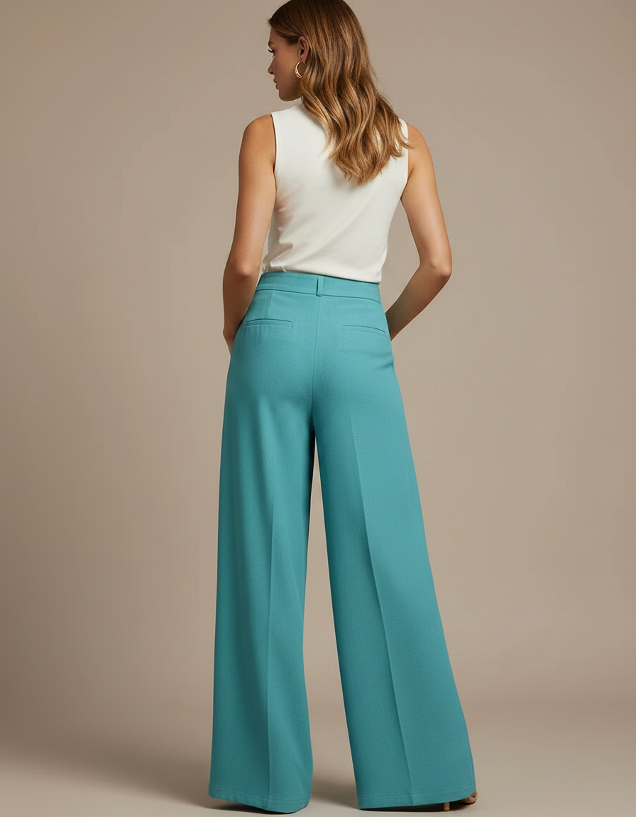 Pantalon Fluide Ample Vert Canard Élégant Chic Femme - Viscose - vue 2