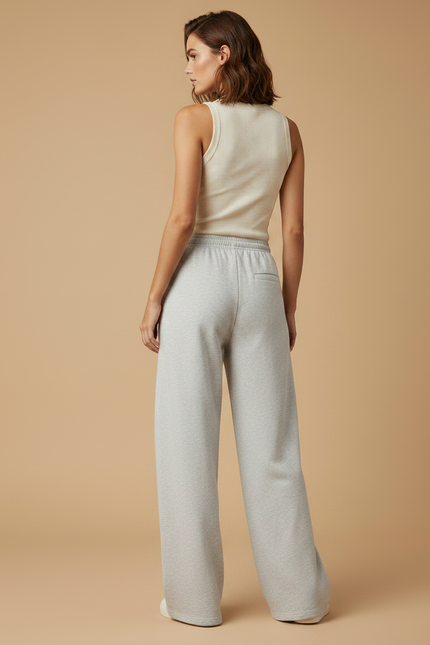 Pantalon Fluide Gris Ample Décontracté Cordon Poches - Molleton - vue 2