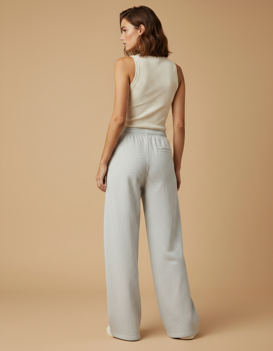 Pantalon Fluide Gris Ample Décontracté Cordon Poches - Molleton - vue 2