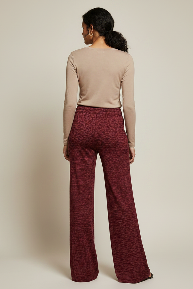 Pantalon Fluide Bordeau Ample Mélangé Cordon Femme - Bordeaux Maille - vue 2