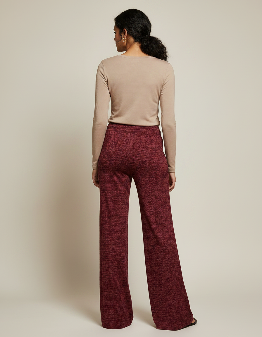 Pantalon Fluide Bordeau Ample Mélangé Cordon Femme - Bordeaux Maille - vue 2