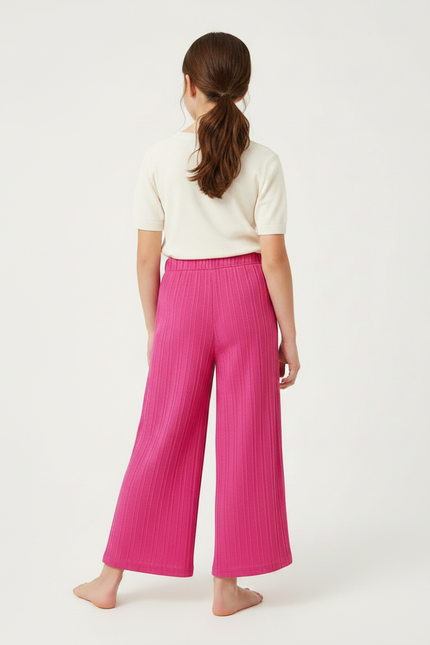 Pantalon Fluide Rose Vif Plissé Ample Fille - Maille - vue 2