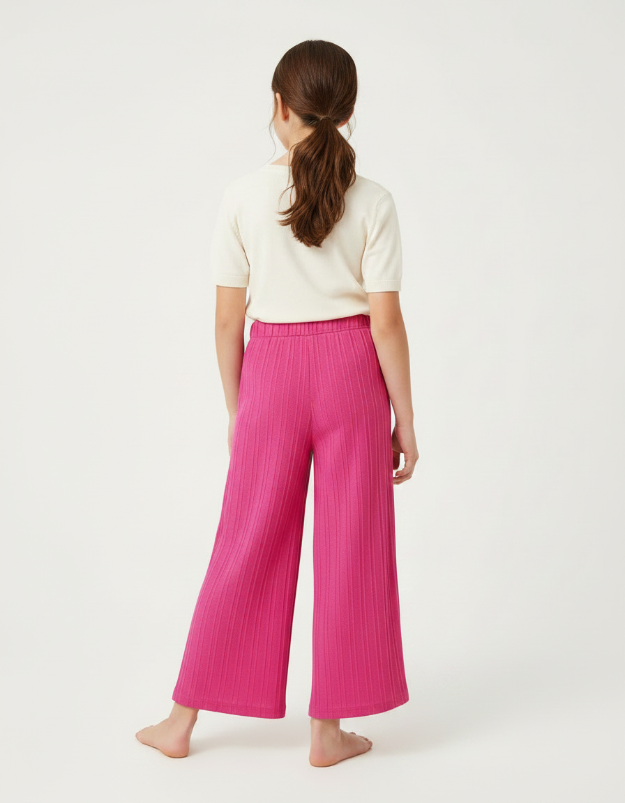 Pantalon Fluide Rose Vif Plissé Ample Fille - Maille - vue 2
