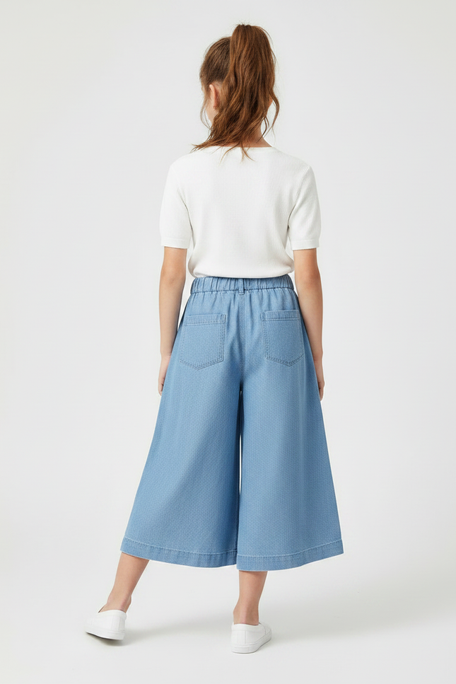 Pantalon Fluide Bleu Denim Ample Cordon Fille - Jean - vue 2