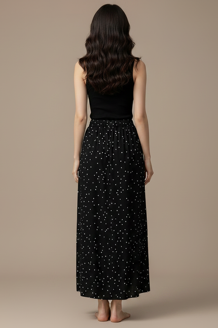 Pantalon Fluide Noir Ample Pois Blancs Cordon - Viscose - vue 2