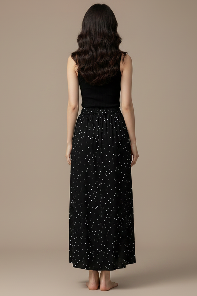 Pantalon Fluide Noir Ample Pois Blancs Cordon - Viscose - vue 2