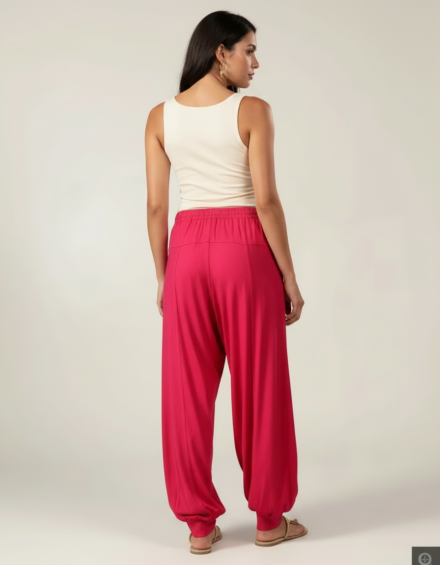 Pantalon Fluide Fuschia Ample Plissé Décontracté Femme - Rose Viscose - vue 2