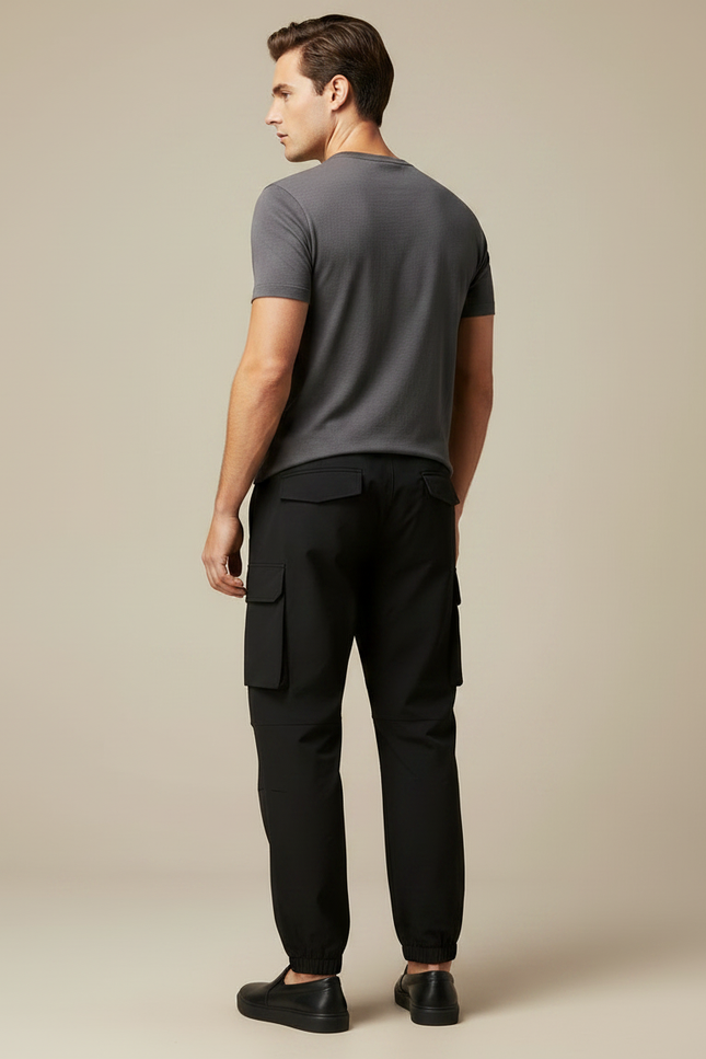 Pantalon Fluide Noir Cargo Homme Léger Confortable - Polyester - vue 2