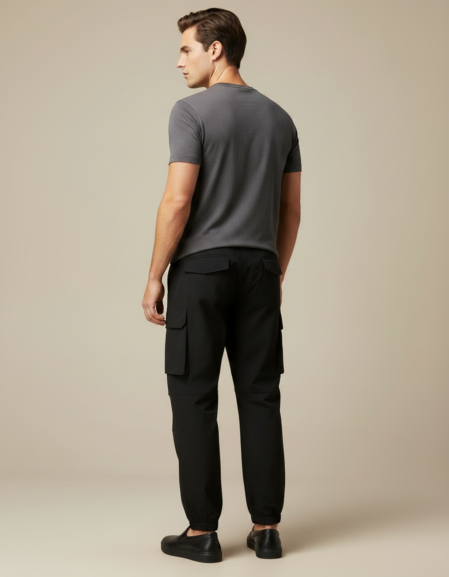 Pantalon Fluide Noir Cargo Homme Léger Confortable - Polyester - vue 2