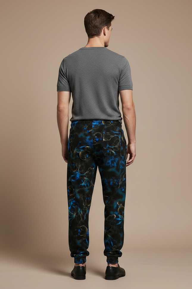 Pantalon Fluide Noir Ample Crânes Bleus Décontracté Homme - Multicolore Molleton - vue 2