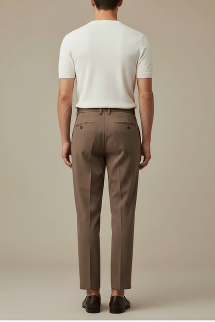 Pantalon Fluide Kaki Plissé Élégant Homme Décontracté - Marron Gabardine - vue 2