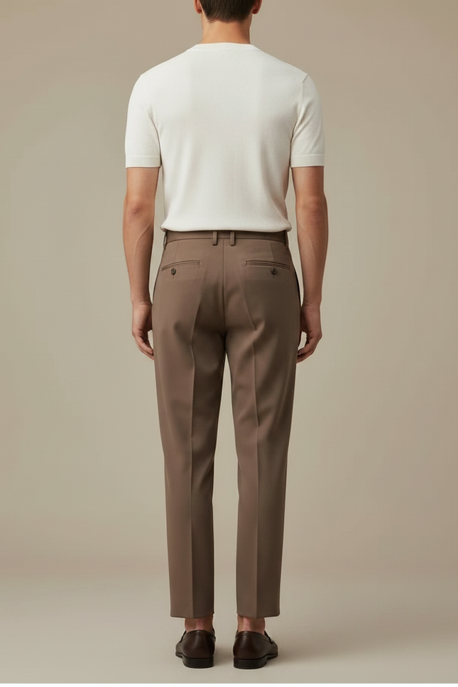 Pantalon Fluide Kaki Plissé Élégant Homme Décontracté - Marron Gabardine - vue 2