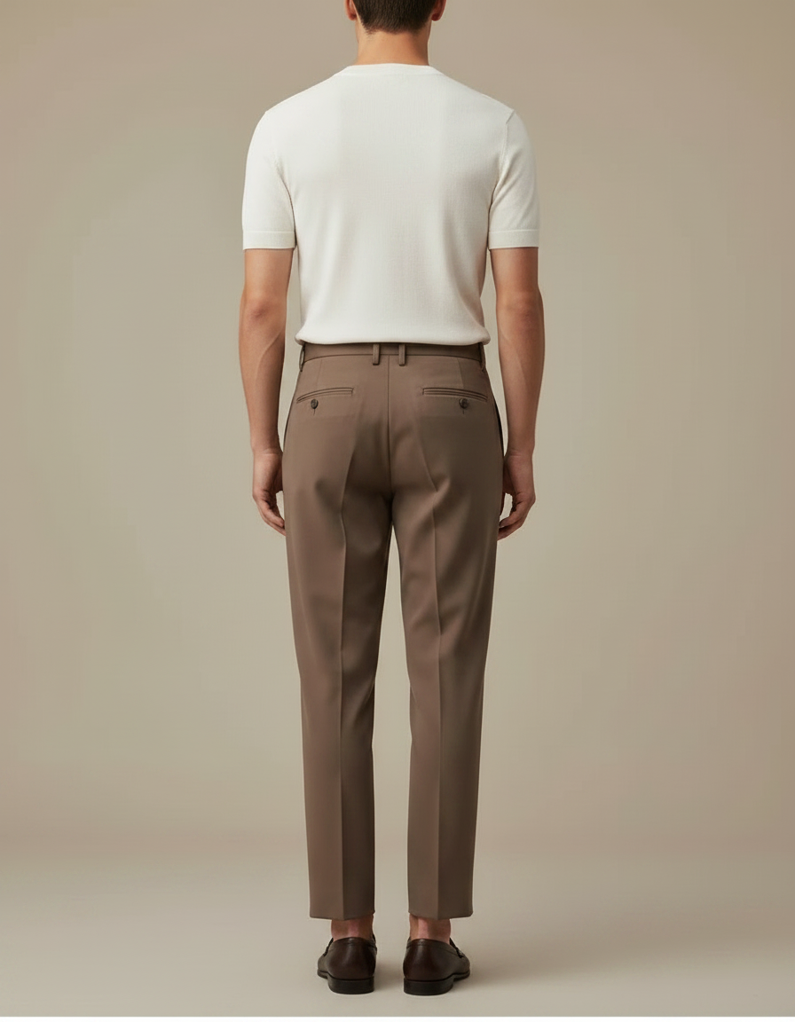 Pantalon Fluide Kaki Plissé Élégant Homme Décontracté - Marron Gabardine - vue 2