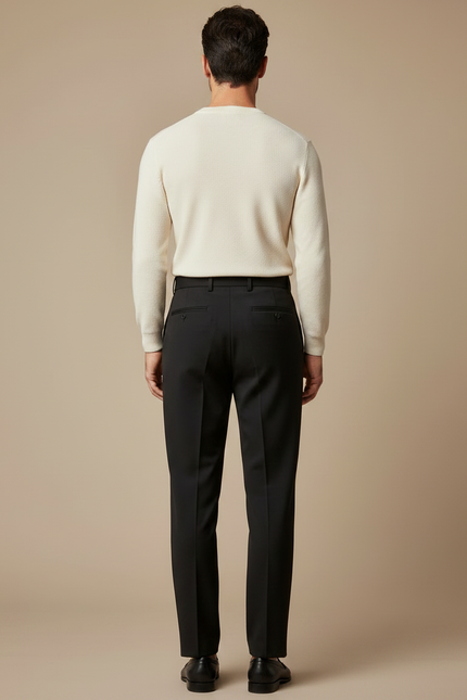 Pantalon Fluide Noir Élégant Plissé Homme Habillé - Gabardine - vue 2