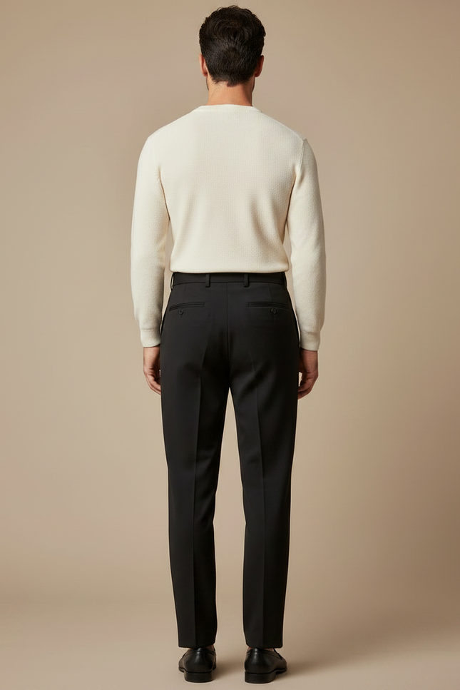 Pantalon Fluide Noir Élégant Plissé Homme Habillé - Gabardine - vue 2