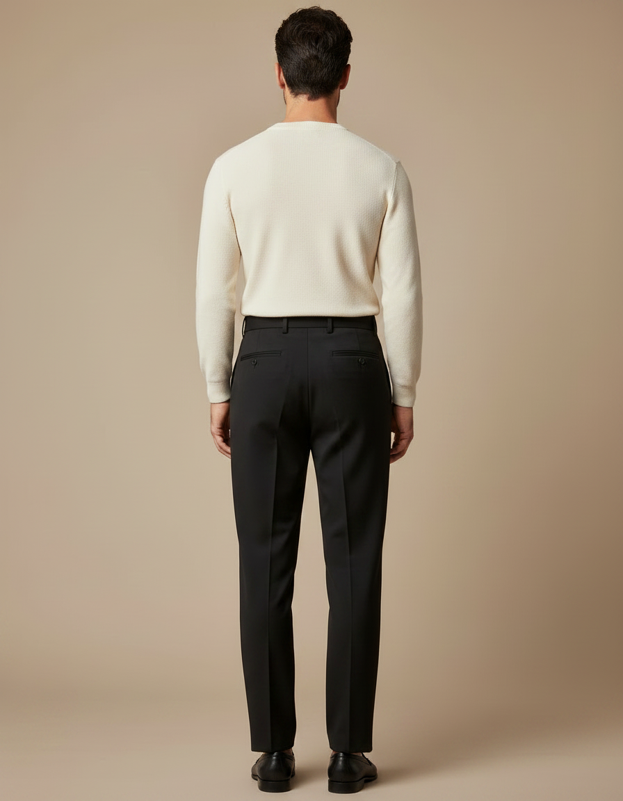 Pantalon Fluide Noir Élégant Plissé Homme Habillé - Gabardine - vue 2