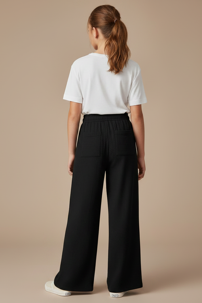Pantalon Fluide Noir Ample Texturé Fille Décontracté - Viscose - vue 2