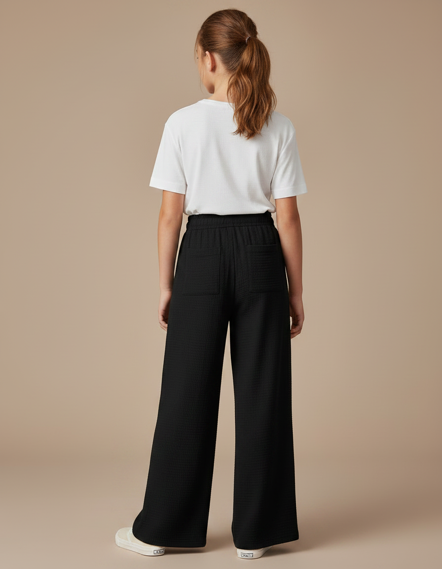 Pantalon Fluide Noir Ample Texturé Fille Décontracté - Viscose - vue 2