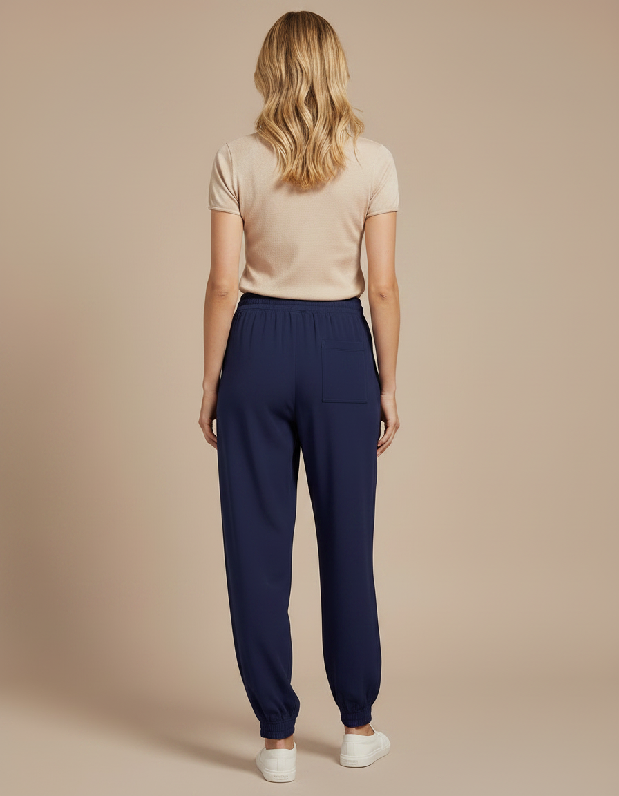 Pantalon Fluide Bleu Marine Ample Cordon Cheville Femme - Viscose - vue 2
