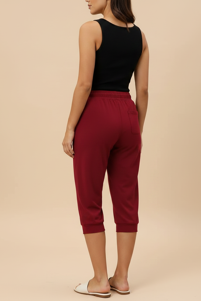 Pantalon Fluide Rouge Ample Cordon Décontracté Capris - Bordeaux Molleton - vue 2